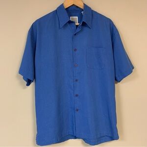 🆕 Blue Plaid Shirt Men's Medium Button Down Short Sleeve Casual Preppy Business